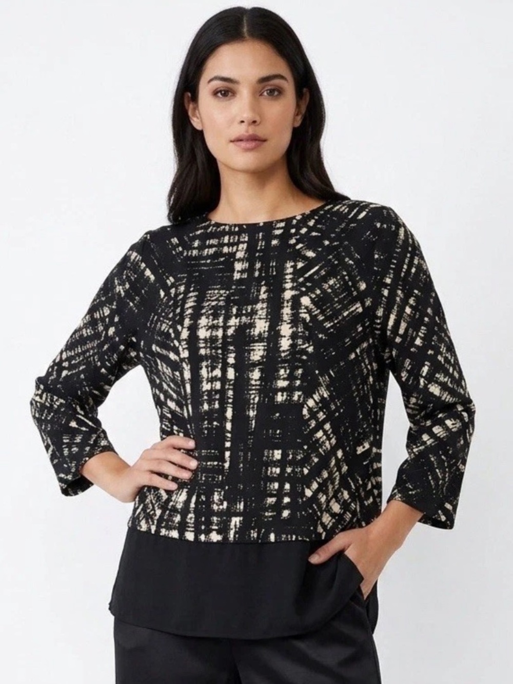 Lafayette 148 New York Virgin Wool Abstract Tweed Zip Back Top Blouse Jacket 12